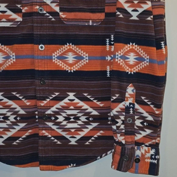 George Orange and Brown Plaid Aztec Western Shirt LOT O - Picture 4 of 6